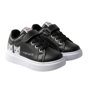 Zapato negro para niño y niña – Diseño de gaticos